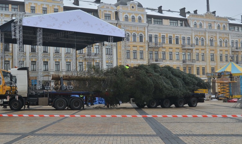 Установка новогодней елки на Софиевской площади