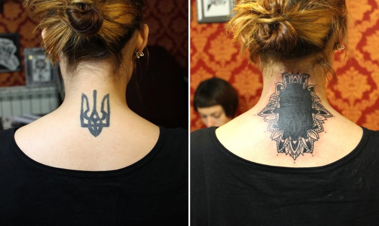 Девушка удалила в киевском салоне татуировку с тризубом