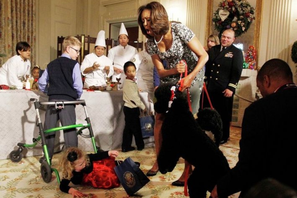 Собака Обамы сбила с ног девочку на елке в Белом доме