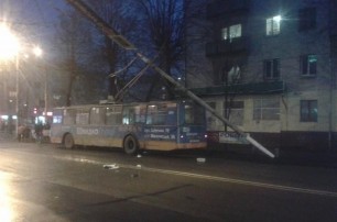 В Житомире на троллейбус упал столб