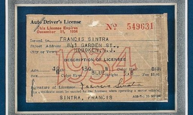 В Америке продают водительские права Фрэнка Синатры