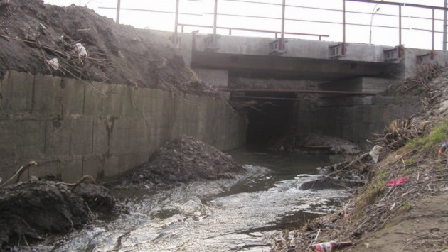 В Киеве реку Лыбедь засыпали мусором